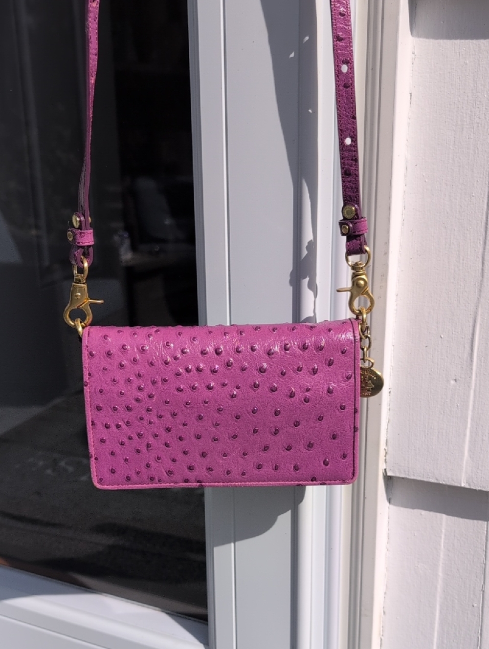 Brahmin Purple Ostrich Embossed Leather Small Crossbody Bag